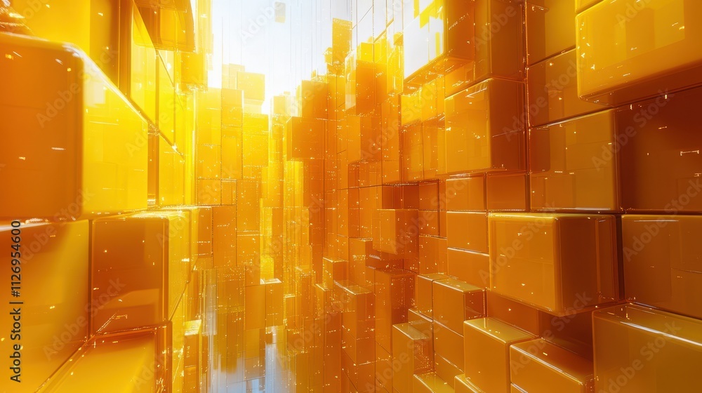 Poster abstract animation rotating yellow blocks looping video 3d rende