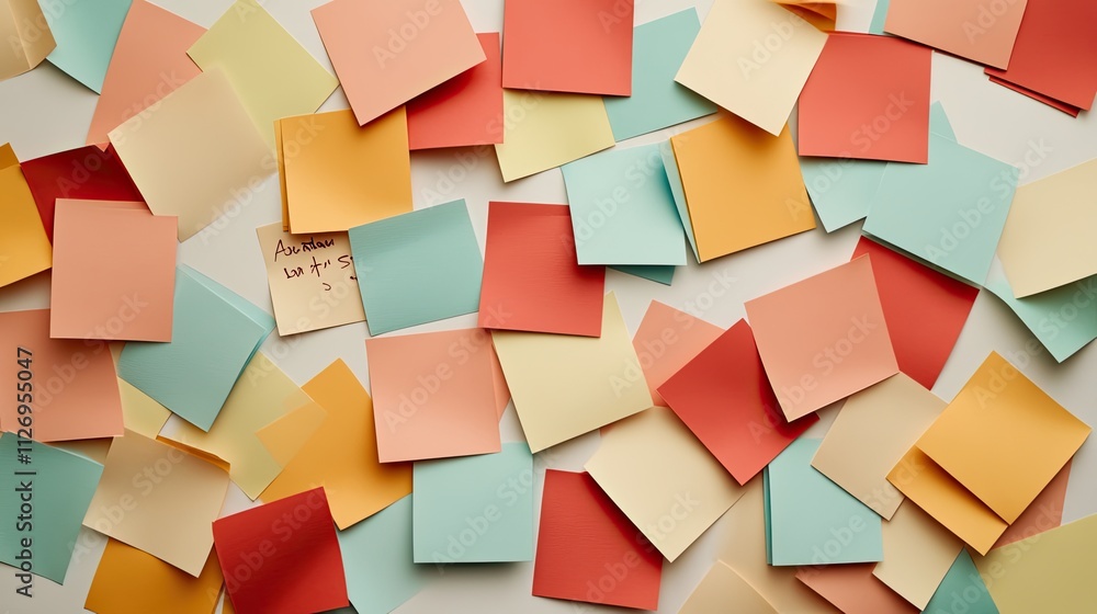 Poster colorful assortment of sticky notes creating a vibrant workspace atmosphere for brainstorming and cr