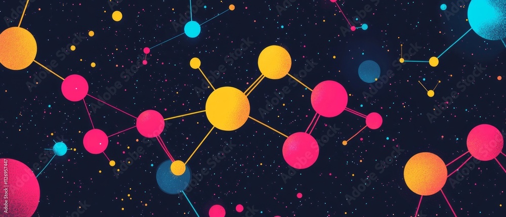 Poster brightly colored molecular structures and connections illustrate the complexity and potential of gen