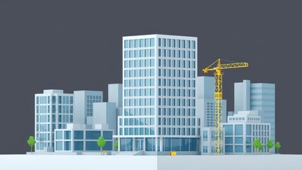 Modern isometric office workplace building with multiple floors, windows, and a rooftop terrace, corporate, isometric