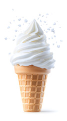 Vanilla ice cream in a waffle cone isolated on white background