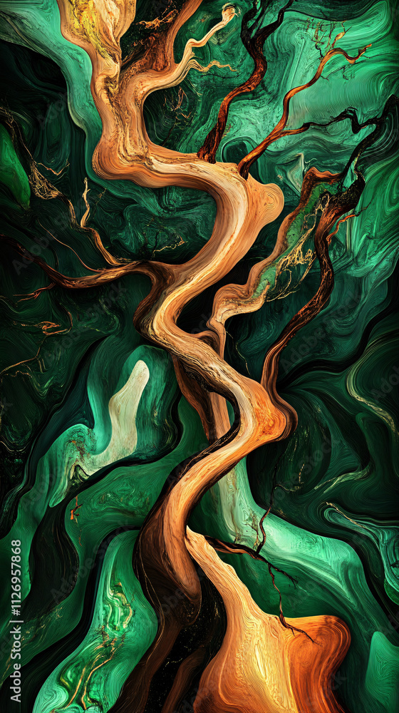 Poster abstract art features flowing lines and vibrant colors, showcasing the essence of nature with intert