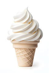 Vanilla ice cream in a waffle cone isolated on white background