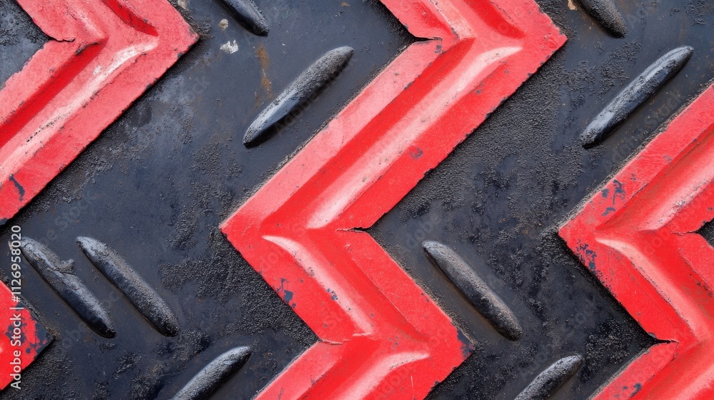 Aufkleber textured background with red and black chevron patterns on metallic surface