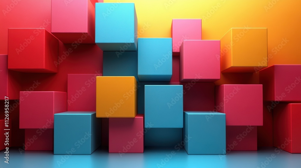 Aufkleber abstract background design minimalist geometric composition with cube