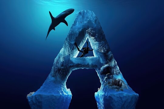 A letter a is above a coral reef with a large letter A.
