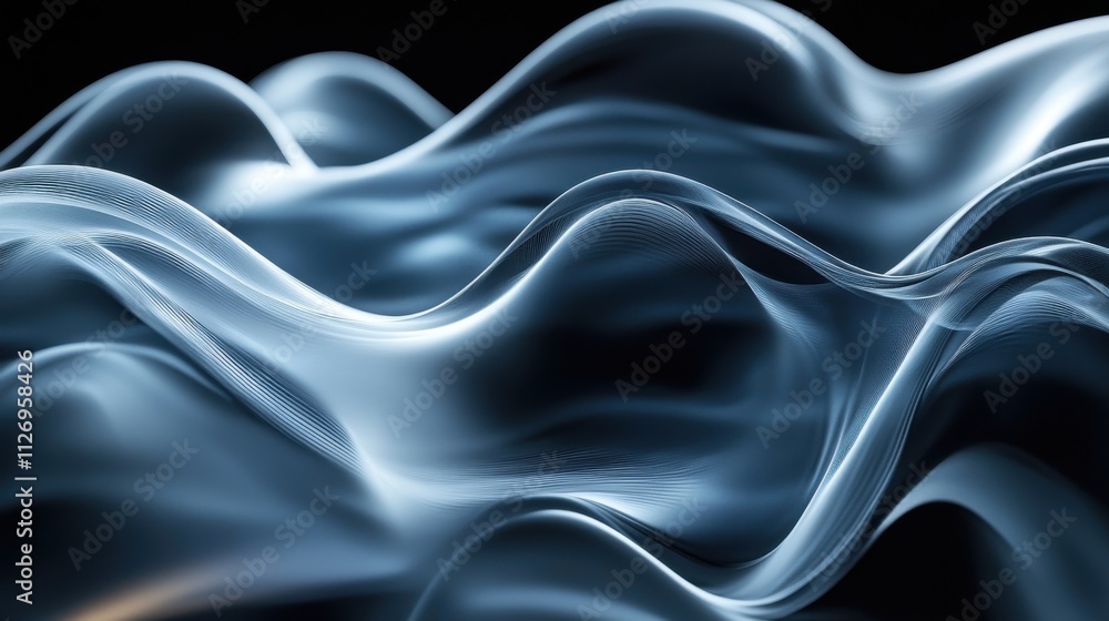 Poster abstract background design movement of curved glass shapes on black background seamless looping anim