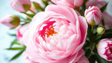 Obraz premium Pink peony flowers creating a beautiful background, romantic, natural