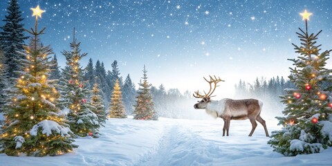 deer in winter forest Christmas 