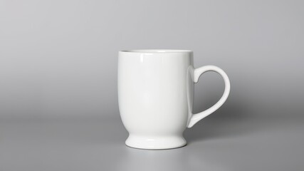 Fototapeta premium Plain white ceramic mug with a glossy finish, featuring a curved handle and a slightly flared lip, simple, blank, mug