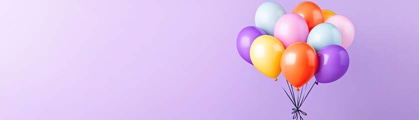 Colorful Balloons Floating Against a Soft Purple Background for Celebrations and Festive Occasions