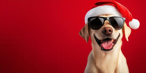 Festive Labrador Retriever in Santa Hat and Sunglasses - Christmas Dog Portrait