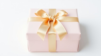Obraz premium A delicately wrapped pink gift box adorned with a golden ribbon bow, perfect for a special occasion
