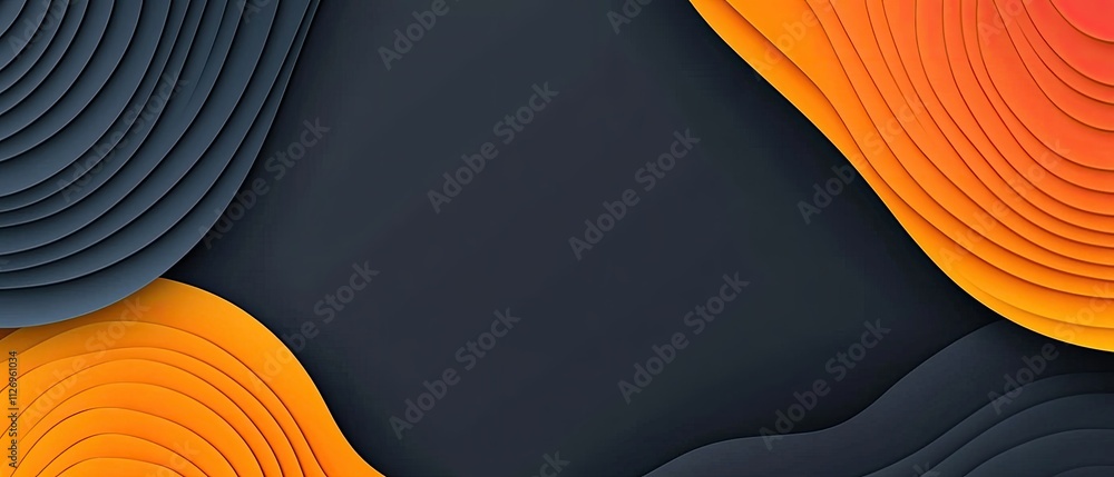 Aufkleber abstract layered paper design with black, orange, and gray waves creating depth and texture on a dar