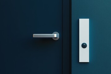 A door with a silver handle and a white button on the door frame