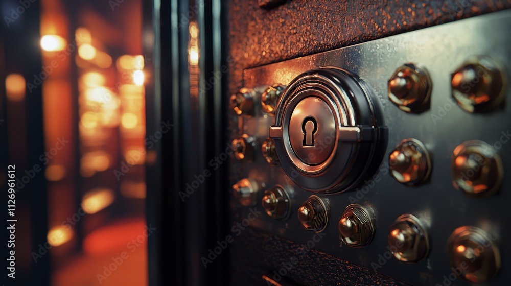 Poster security lock with combination code vault interior close-up image illuminated environment detailed v