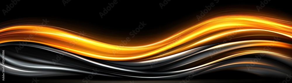 Poster vibrant flowing waves of orange and black abstract design with smooth gradients on a dark background