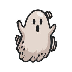 ghost cartoon with outline in flat vector design.