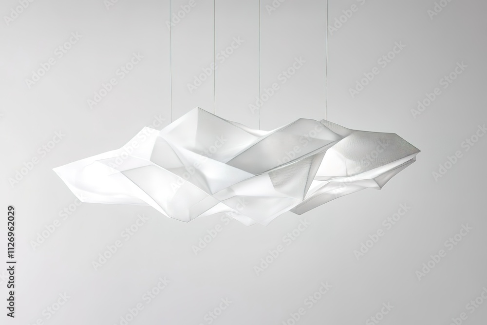 Poster a white light fixture with a paper-like texture hangs from the ceiling