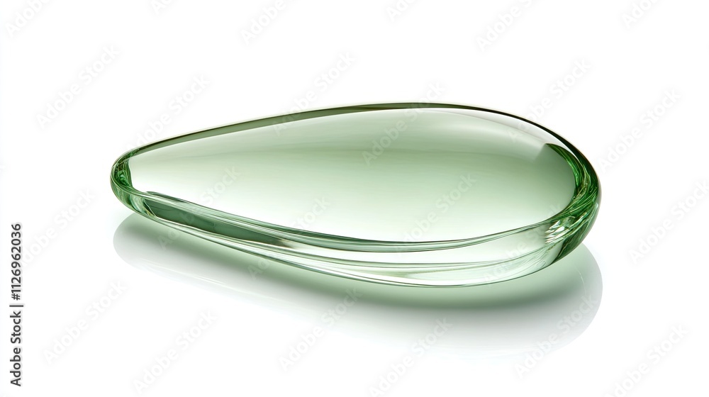 Aufkleber elegant green glass teardrop shaped object with smooth surface and minimalist design on white backgr