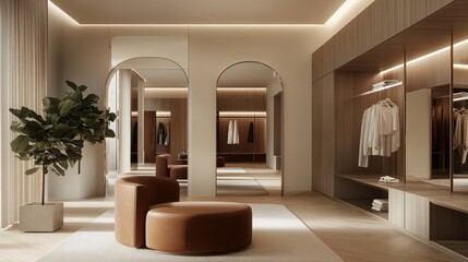 Modern Minimalist Closet Design: Luxury Walk-in Wardrobe with Wooden Accents