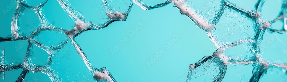 Poster Close-up of water splashes creating a dynamic abstract pattern in turquoise colors.