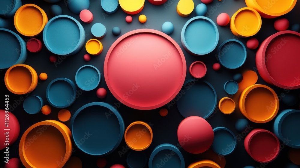 Poster abstract colorful shapes on a black background seamless looping animation 3d rende