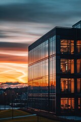 Dramatic Sunset Silhouette of Modern Glass Building