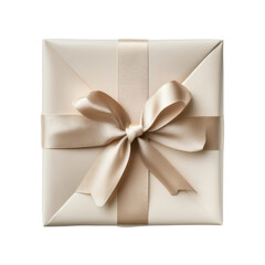 White gift box with red ribbon isolated on white background