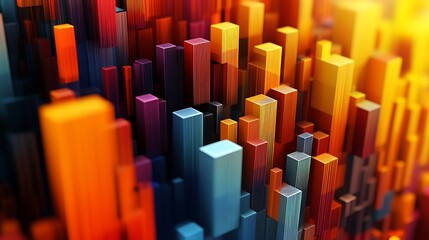 Obraz premium Abstract 3D colorful blocks, geometric shapes, digital art.