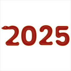 Chinese 2025 New Year Numeric. Zodiac Asia Silhouette Snake