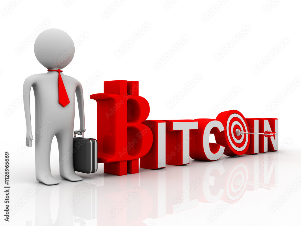 Poster 3d rendering bitcoin sign with target ear business man