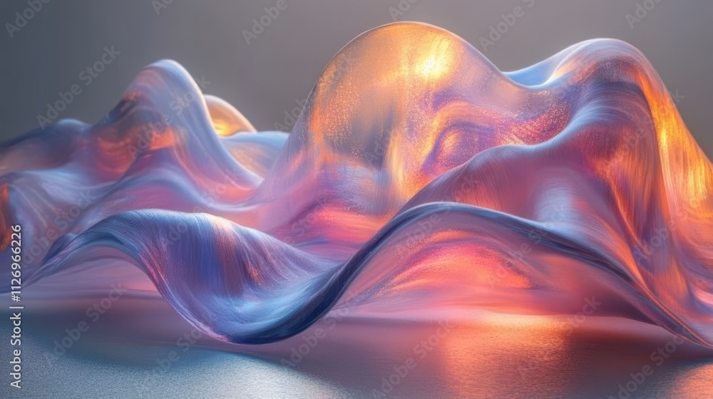Aufkleber abstract design wavy iridescent shape 3d render