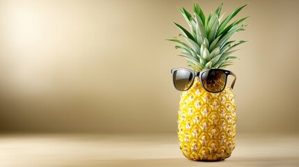 A vibrant yellow pineapple wearing stylish sunglasses, epitomizing the essence of summer with its refreshing and tropical presence.