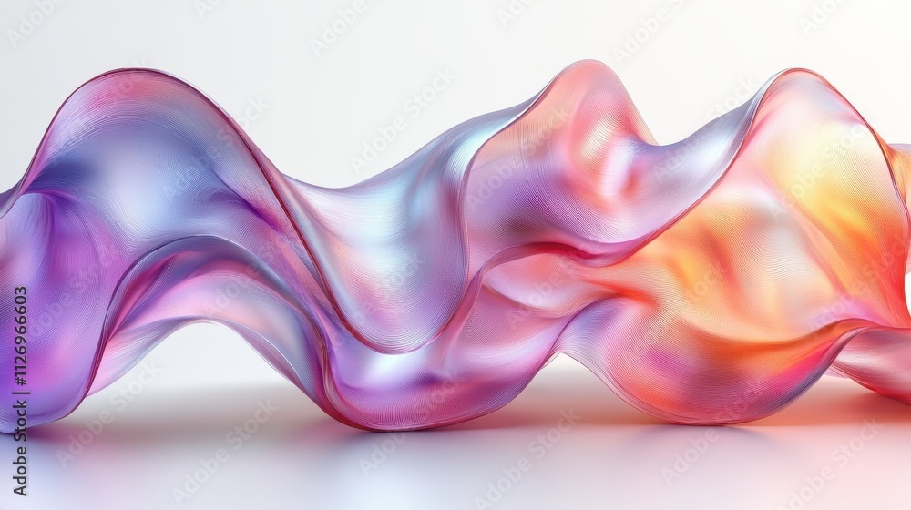 Poster abstract design wavy iridescent shape on a light background 3d rende