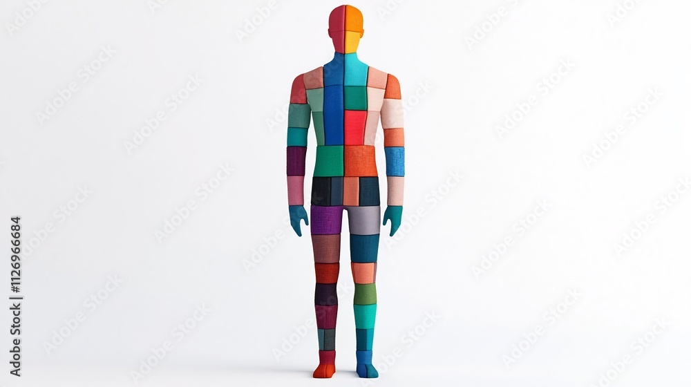 Poster abstract fabric human form in diverse colors and patterns