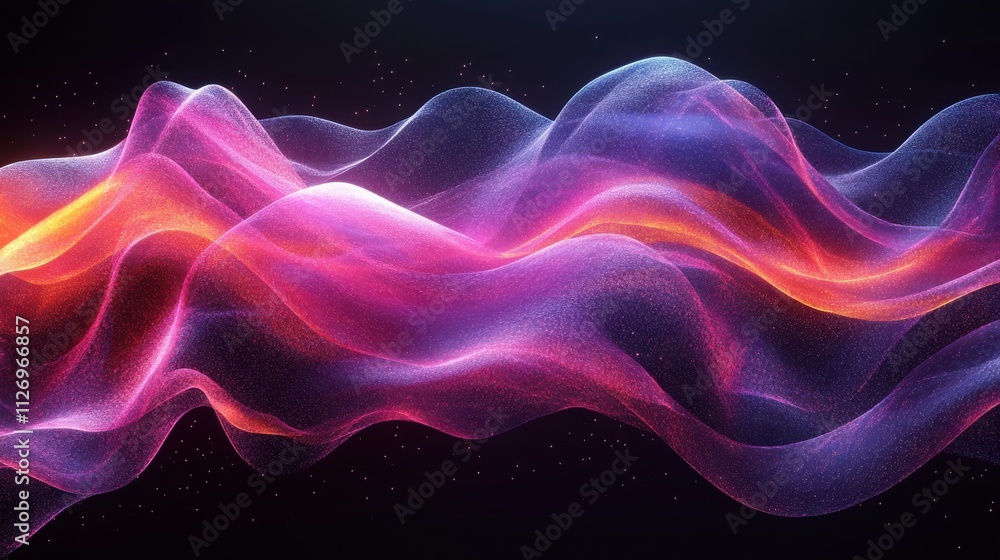 Poster abstract design wavy iridescent shape on black background 3d rende