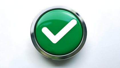 Green Check Mark Button 3D Render Icon Isolated on White Background.Minimalist 3D Render of a Green Check Mark Button with Matte Finish on White Background