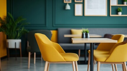 Fototapeta premium Cozy Office Cafe with Trendy Menu Board and Relaxed Ambiance for Business Professionals