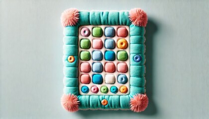 A playful design of a tablet entirely made of plush fabric.