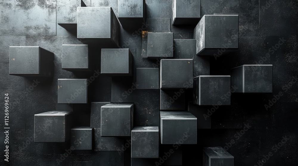 Poster abstract geometric blocks on a black background 3d rende