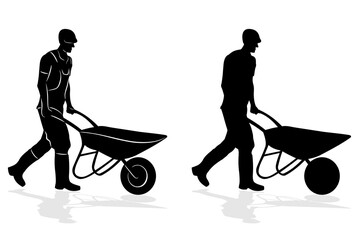 silhouette of a worker construction handcart , vector  draving