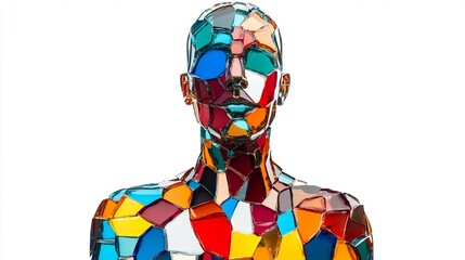 Colorful Shattered Glass Human Sculpture in 3D