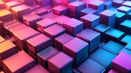 Fototapeta premium Abstract background of vibrant, metallic cubes in pink, purple, and blue hues.
