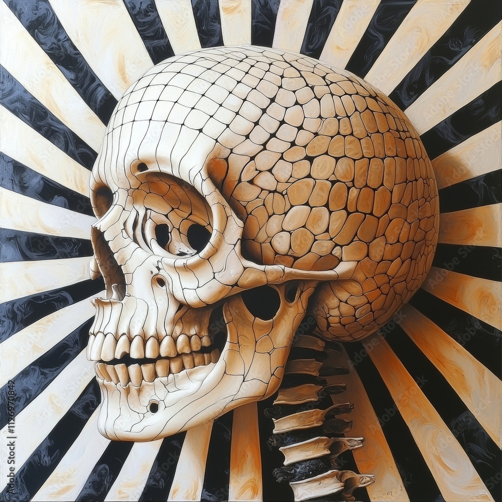 Poster Abstract skull with radial pattern creating a fascinating optical illusion effect
