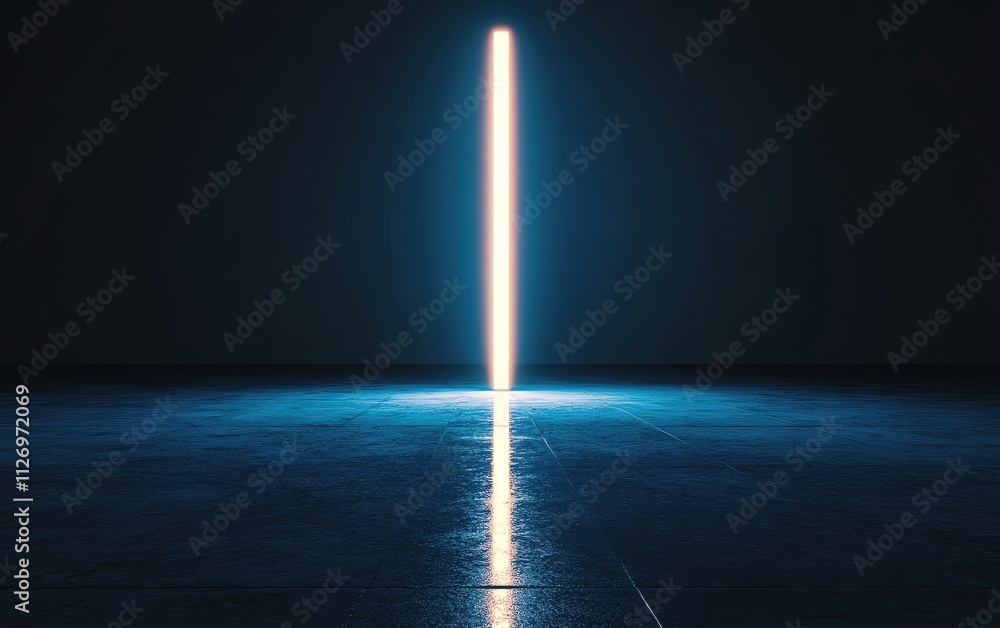 Poster abstract light beam illuminating a dark space, creating a surreal ambiance.