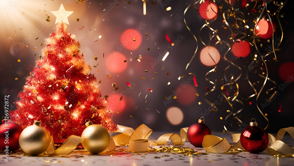 Fototapete Christmas and Happy New Year Background with Snowflakes on red background generative AI tools