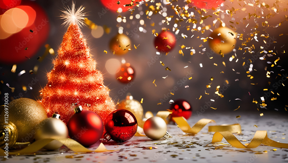 Fototapete Christmas and Happy New Year Background with Snowflakes on red background generative AI tools