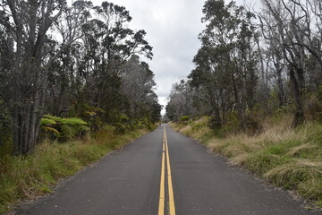 Broken roads and split asphalt from the volcanic eruptions and activities around Hawaii Volcanoes National Park on the big island