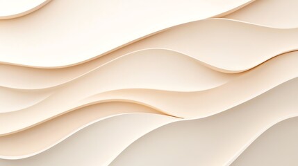 Obraz premium Abstract wave patterns in beige with soft shadows, creating an elegant and minimalist 3D art effect.